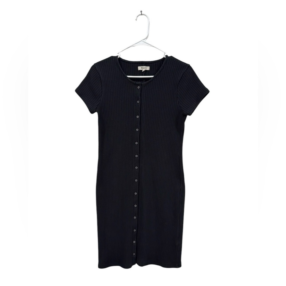 Madewell Black Button-Front Ribbed Mini Dress Size Sm EUC